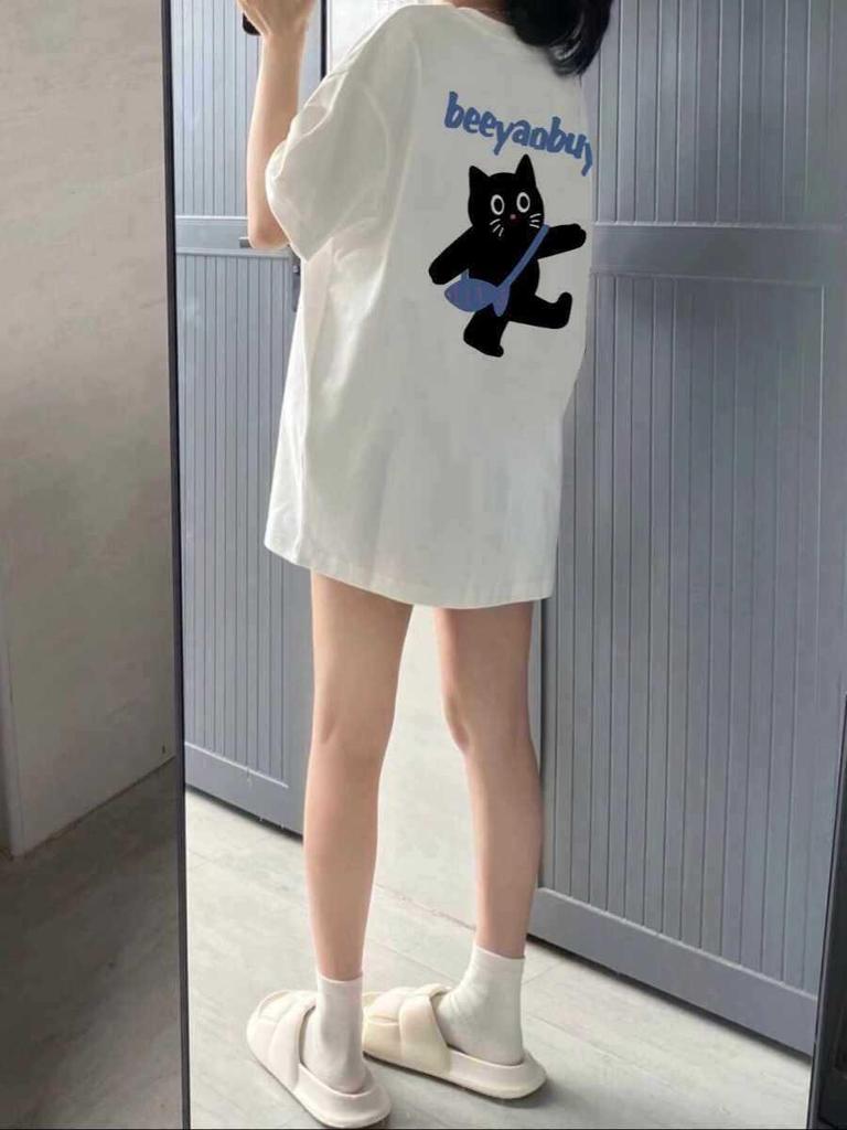 Women's 2026 American Style Oversized 100% Cotton Short Sleeve T-Shirt - Versatile Summer Mid-length Trendy Wear