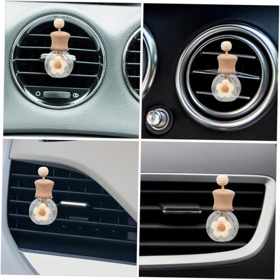 2Pcs Car Essential Oil Diffuser Bottle Empty Clear Glass Aromatherapy Diffuser with Wooden Cap and Vent Clip for Auto Fragrance and Car Decor Milk