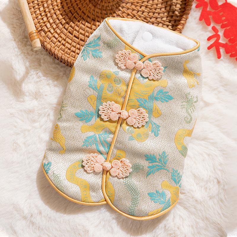 New Year Dog Dragon Robe Costume Warm Cat Cheongsam Winter Pet Vest of The Tang Dynasty Christmas Coat for Cat Teddy Bichon Dogs