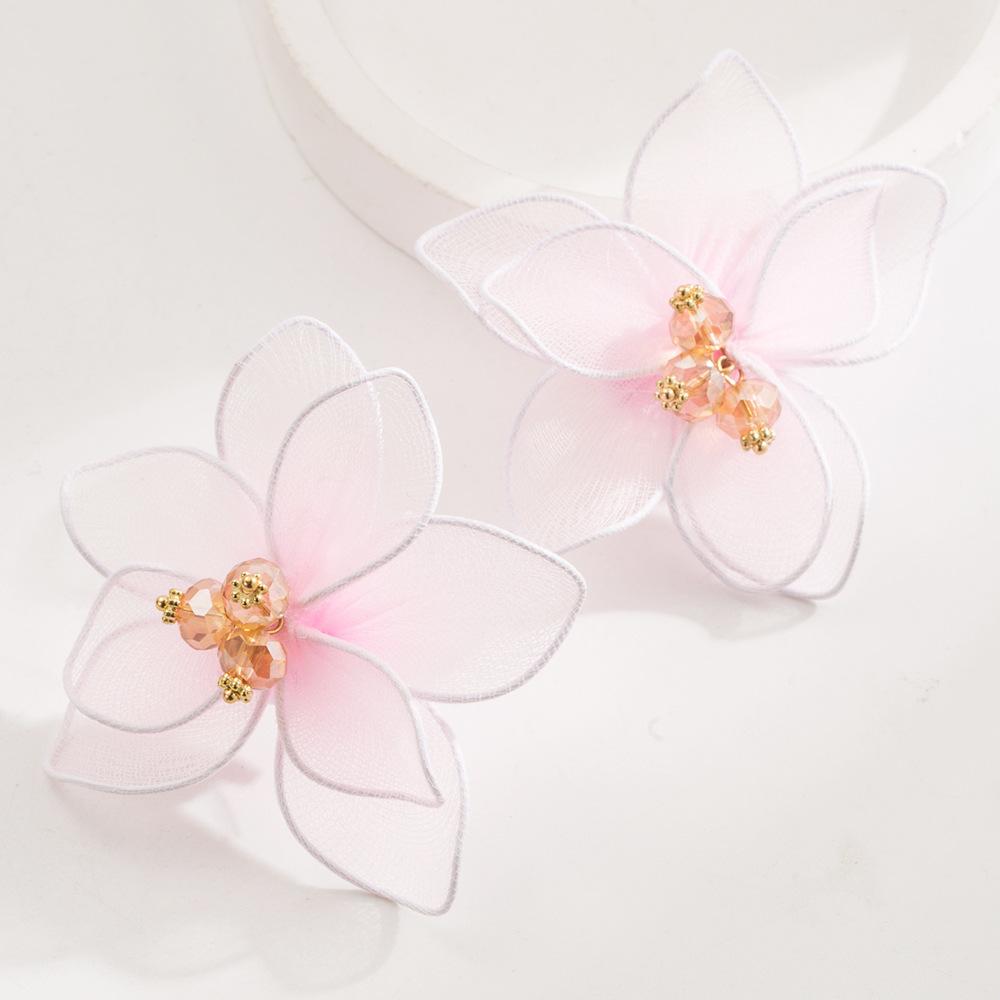 

New Style Imitation Double-layer Fabric Floral Stud Earrings - Beachy, Fresh and Versatile for All Occasions for Women рожевий