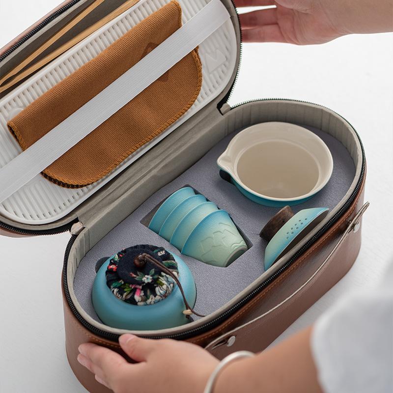 Tragbares Reise-Teeset im japanischen Stil für den Außenbereich, eine Kanne und vier Tassen, hochwertiges Express-Teeset