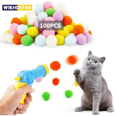Plüschball-Schießpistole Katzenspielzeug Interaktive Kätzchen Mini-Pompons Launcher Spiele Haustierzubehör Zubehör Indoor-Katzen Selbstspiel