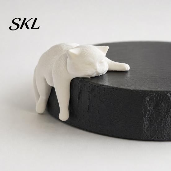 Creative Cat Statue for Tabletop 3D Printed Lazy Figurine, Sleeping Kitten Desk Decor, Cute Animal Modern Ornament Home Office, DIY Paintable