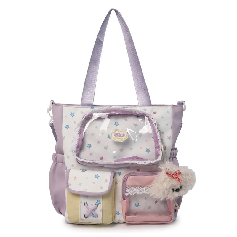 Women's Contrast Shoulder Bag Stars Print College Style Crossbody Bag