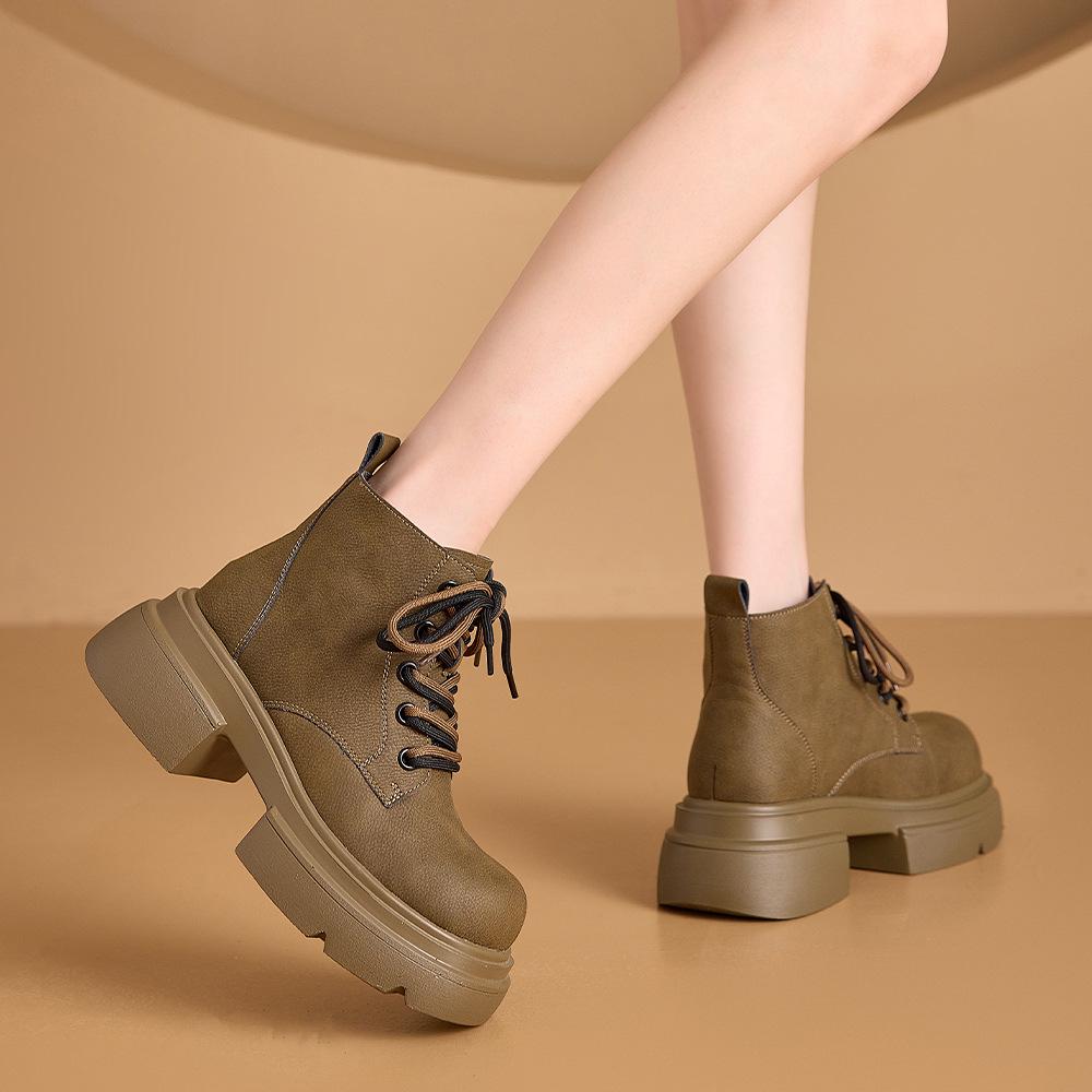 2025 Women's Retro British Style Hidden Heel Ankle Boots - Thick-Soled, Versatile Autumn Martin Boots In Classic Big Yellow.