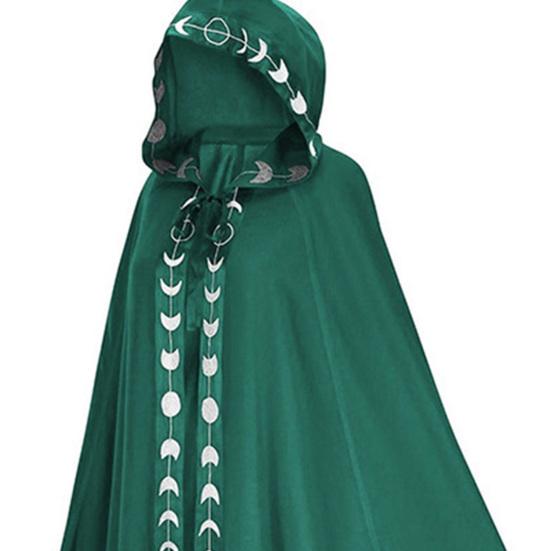 Hooded Moon Print Unisex Cloak Medieval Extra Long Lace Up Halloween Cape Cosplay Costume
