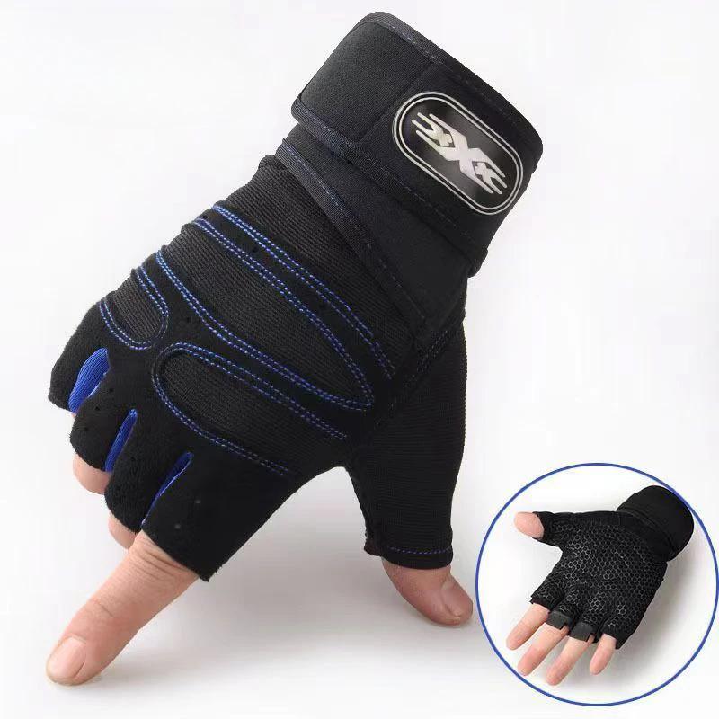 

Men s and Women s Outdoor Cycling Hiking Shock Resistant Gloves Fitness Weightlifting Anti Slip Wrist Protection Gloves M темно-синий