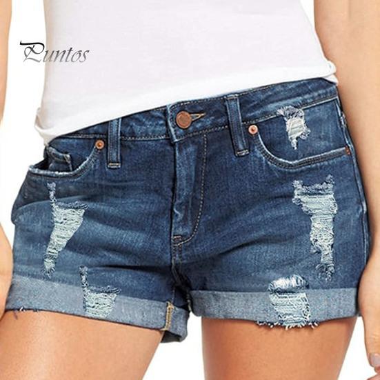 

Джинсовые шорты для женщин, рваные джинсовые шорты со средней посадкой и карманами, летние повседневные эластичные джинсовые шорты с манжетами и подолом XXL темно-синий