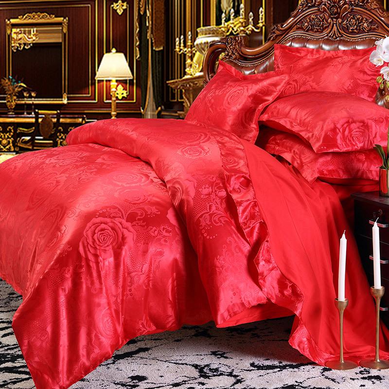 European Silk Cotton Jacquard Wedding Bedding Set - Four-Piece Duvet Cover Gift