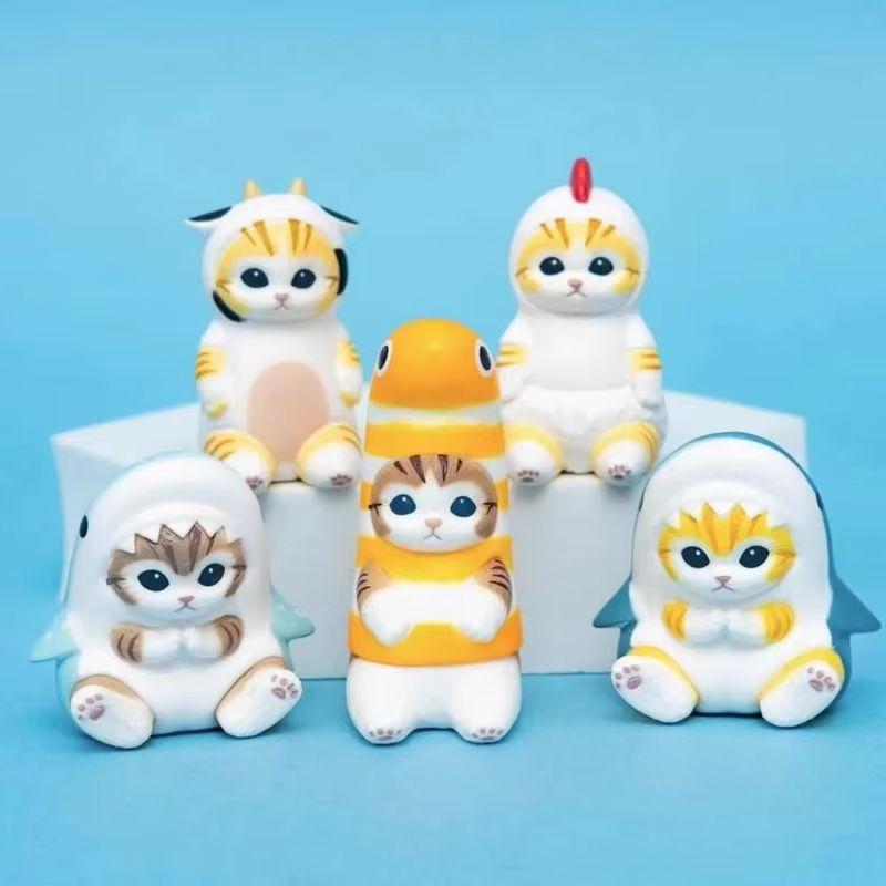 Mofusand Shark Cat Action Figurine  Plaything With Shark Headgear Kawaii Bedroom Desktop Decoration Collectable Surprise Present