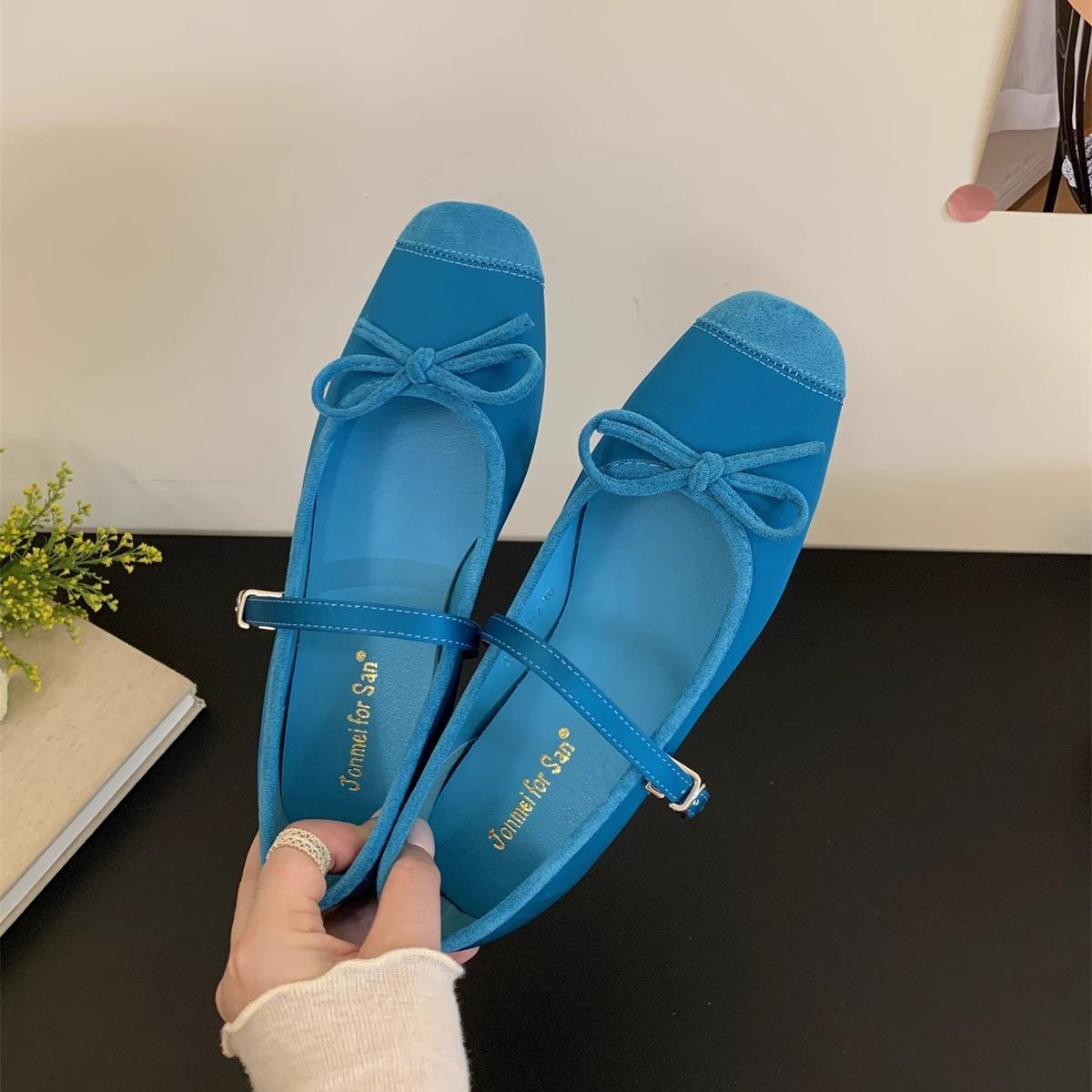 

Jonmei for San Nei heightening fairy wind bow ballet shoes spring and summer shallow mouth Mary Jane single shoes 39