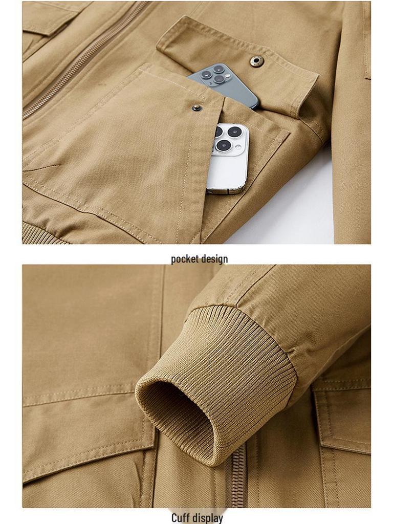 Men's Casual Fleece-Lined Warm Workwear Jacket – Retro Turn-Down Collar Coat for Autumn and Winter.