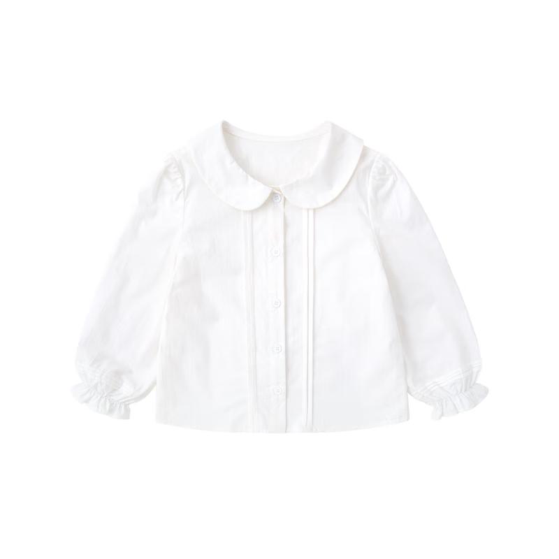 Toddler Girls  100% Cotton White Doll Collar Long Sleeve Shirt 90