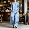 Summer Cotton Linen 2 Piece Sets for Women Button Down Short Sleeve Top And Wide Leg Pants Casual Lounge Outfits with Pockets