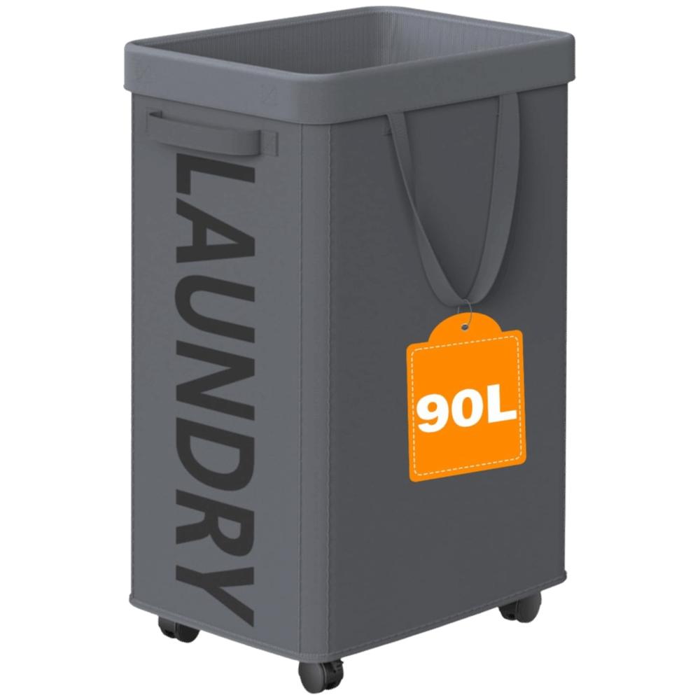 90L Capacity Laundry Basket with Rolling Removable Mesh Bag Clothes Hamper Organizer Sturdy Frame Foldable Hamper Dorm Use