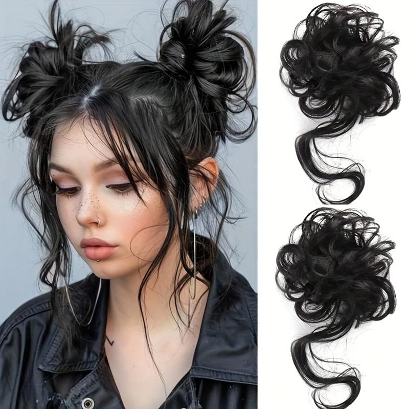 

Мини-растрепанные волосы, пучок, волнистые вьющиеся резинки для волос, синтетический шиньон, хвост, накладные волосы, густые накладные волосы для женщин, черные, коричневые 2PC