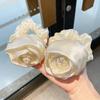 Charming Hair Tie Elegant Satin Rose Hair Rings for Stylish Women 3d Flower Decor Elastic Bands for Scalp-friendly Hair