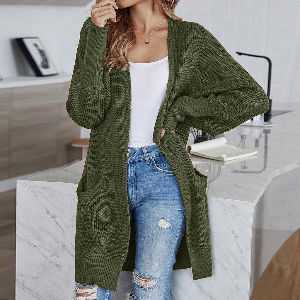 Women's Autumn/Winter Knitted Solid Colour Pocket Cardigan Sweater