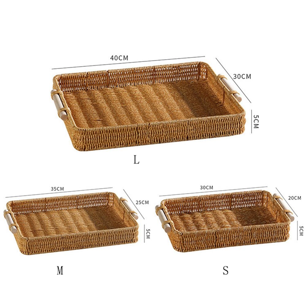 [TAITENG] Rattan Storage Basket with Handle, Tray, for Small Item Storage, Snacks, Fruits, Tabletop Storage, Small Organizer, Washable, Yellow