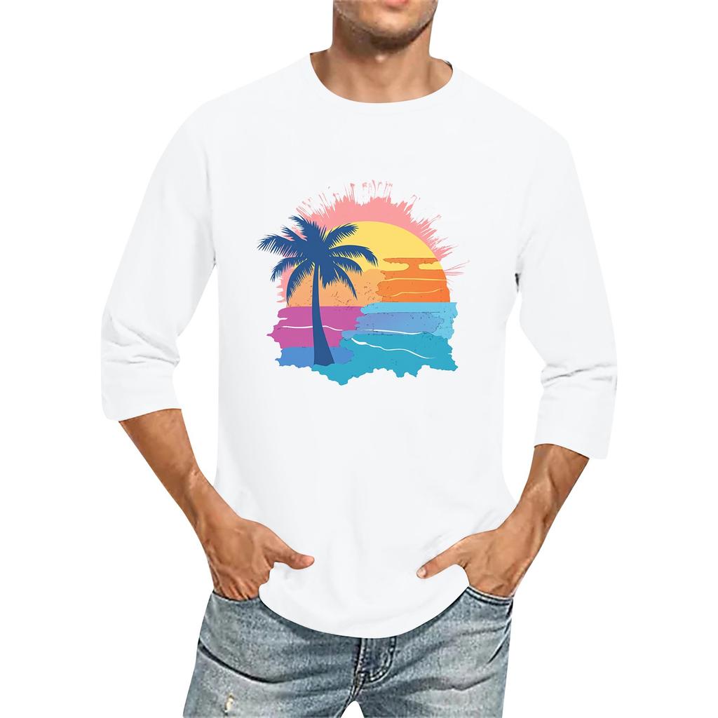 Jednobarevné pánské tričko s kulatým výstřihem a tříčtvrtečním rukávem