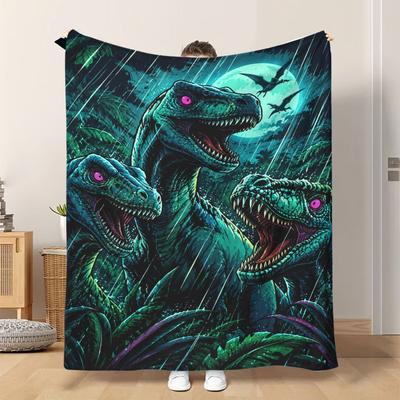 Fflannel Blanket 1pc Moonlit Dinosaurs Roar Soft Comfortable and Warm This Nap Blanket/sofa Blanket Is Suitable for All Seasons an
