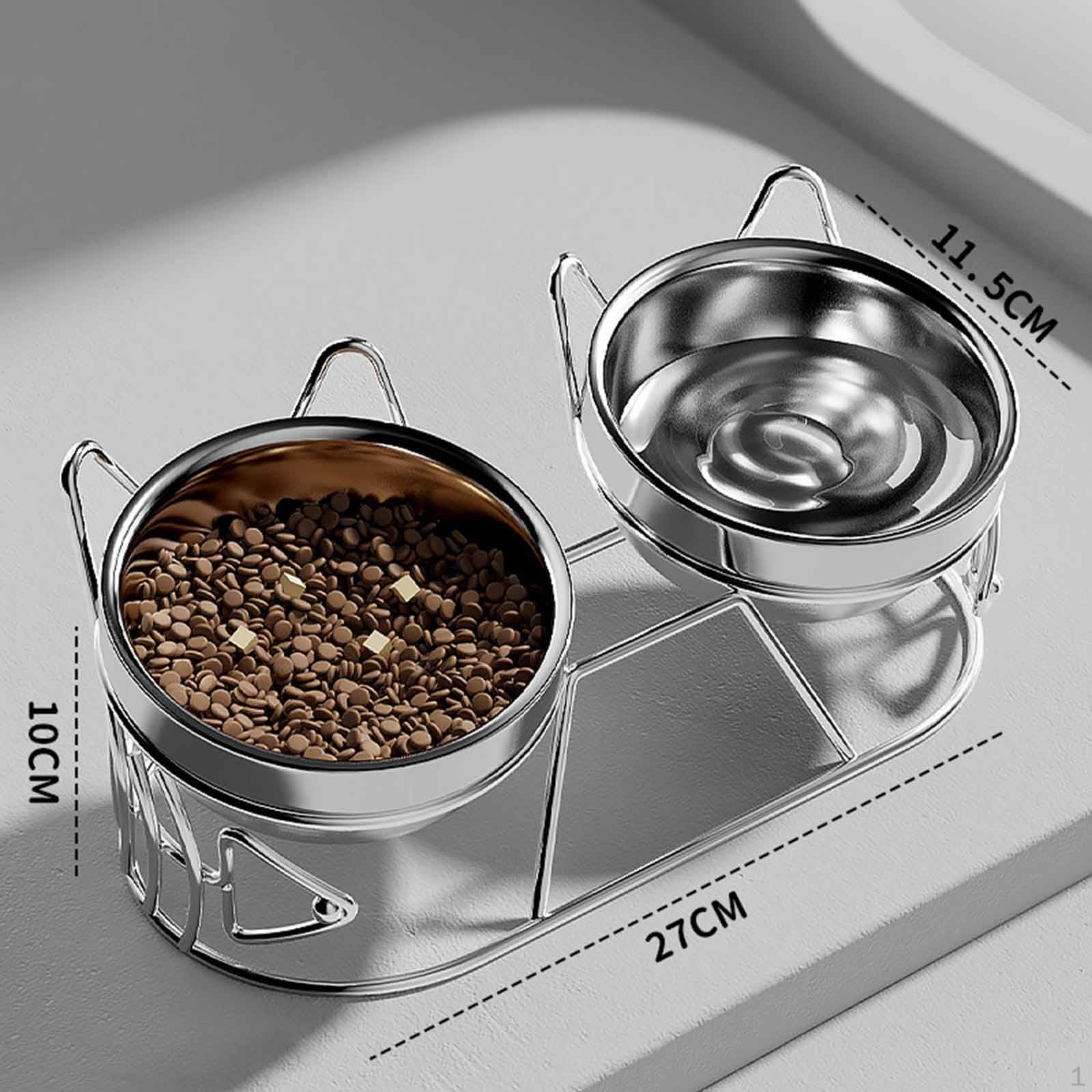 

Elevated Cat Bowls Food Pet Feeding Bowl with Non Slip Stand Tilted and Water