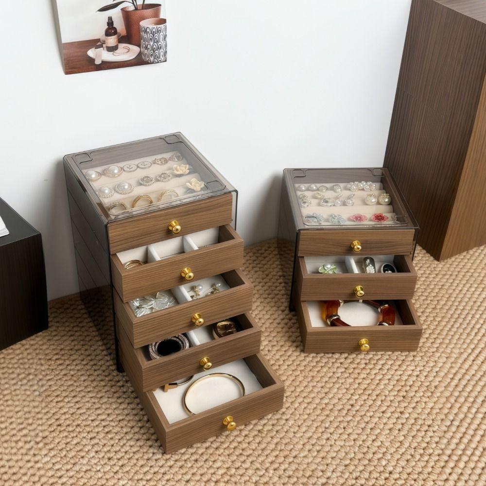 Large Capacity Wooden Walnut Grain Jewelry Box Dust-proof Necklace Display Storage Boxes  Gifts