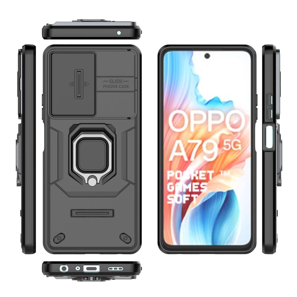 For Oppo A79 5G/A2 5G Case Camera Protection PC+TPU Phone Cover with Ring Kickstand