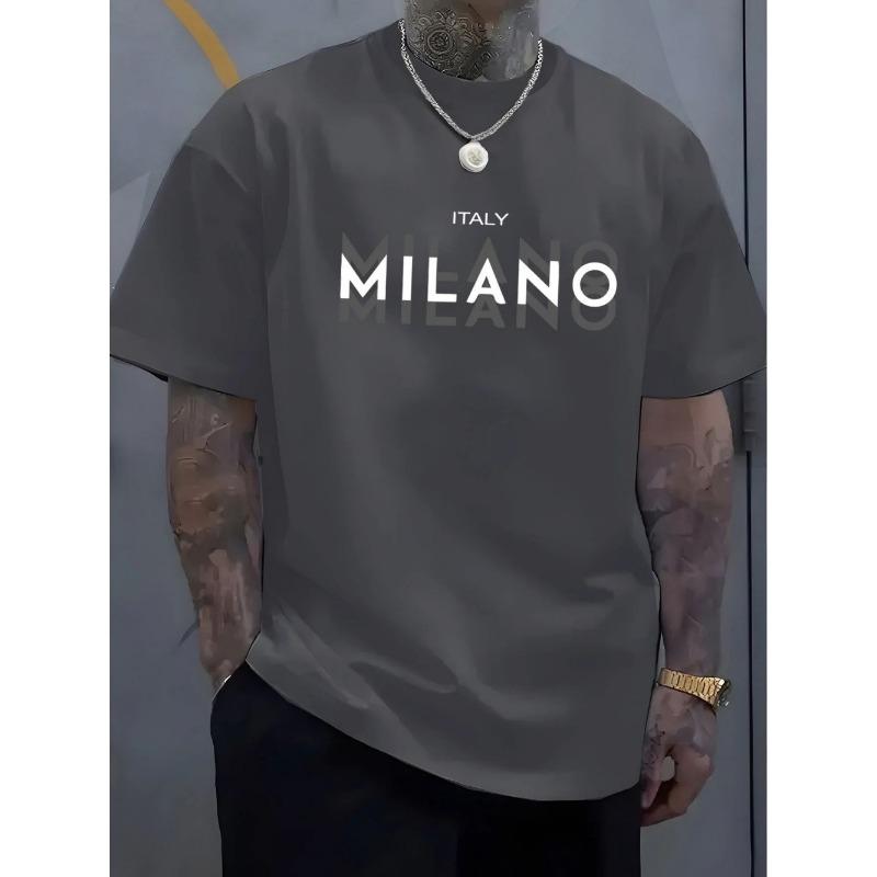 Herren Sommer lässiges bequemes atmungsaktives Rundhals-T-Shirt mit Buchstaben und verschiedenen Schattenmustern Outdoor-Mode-Oberteil
