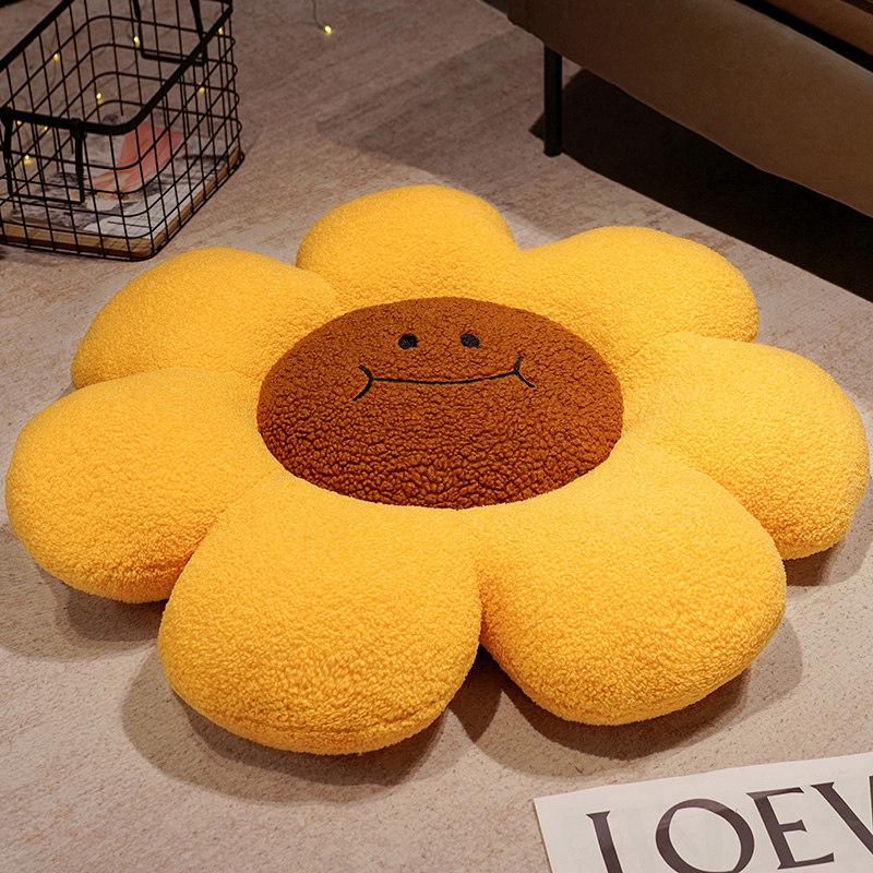 40-80cm Lachende Zonnebloem Pluche Speelgoed Pluizig Zonnebloem Kussen Zacht Gevuld Plantenbloem Bankkussen Verjaardagscadeau voor Vriendin 55-60cm