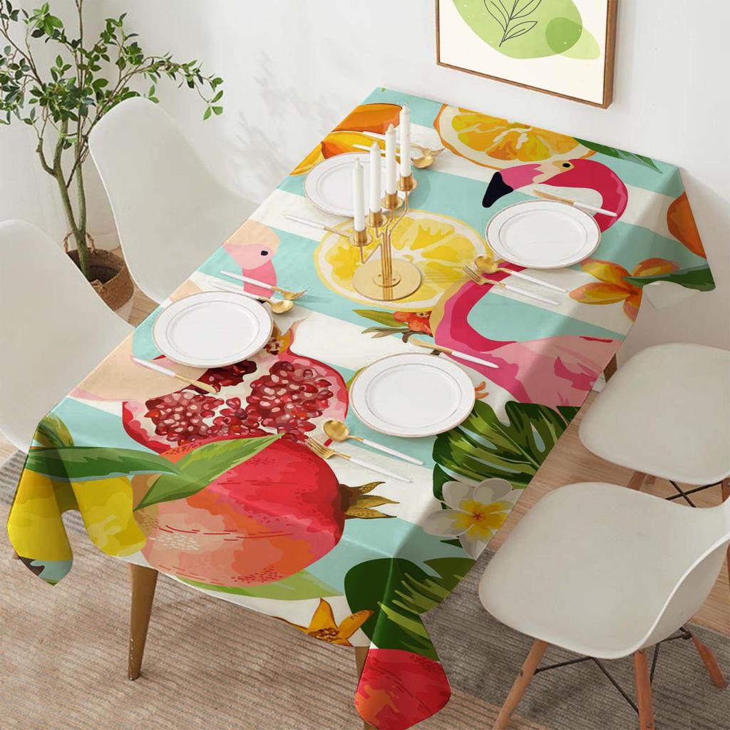 Tropical Flamingo Rectangular Polyester Tablecloth for Dining and Coffee Tables