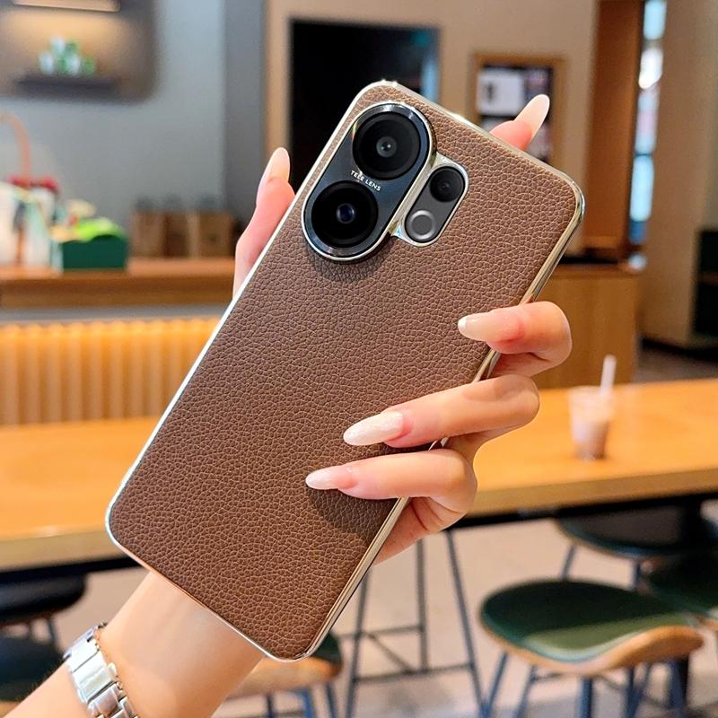 For Vivo V31 5G/V40 Pro/V50/V50 Pro/V60/X200 FE Case Lychee Pattern Leather Metal Alloy Camera Frame Protection Back Case Cover