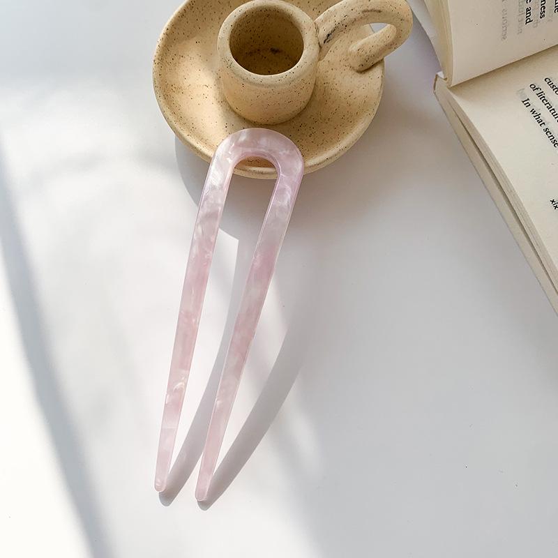 Korean U-Shaped Tortoiseshell Acetate Hairpin for Girls' Elegant Bun Hairstyle
