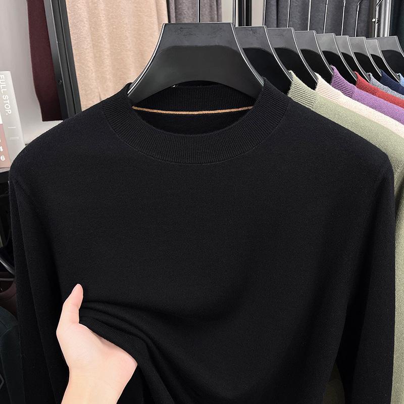 Men's Wool Round Neck Sweater - Long Sleeve, Casual, Versatile Knitwear for Spring and Autumn.