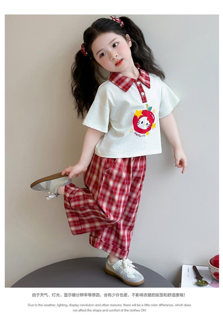 Girls' Korean Edition Set Summer 2026 New Girl's Cartoon Short Sleeve Summer Dress Children's Wide Leg Pants Two Piece Set