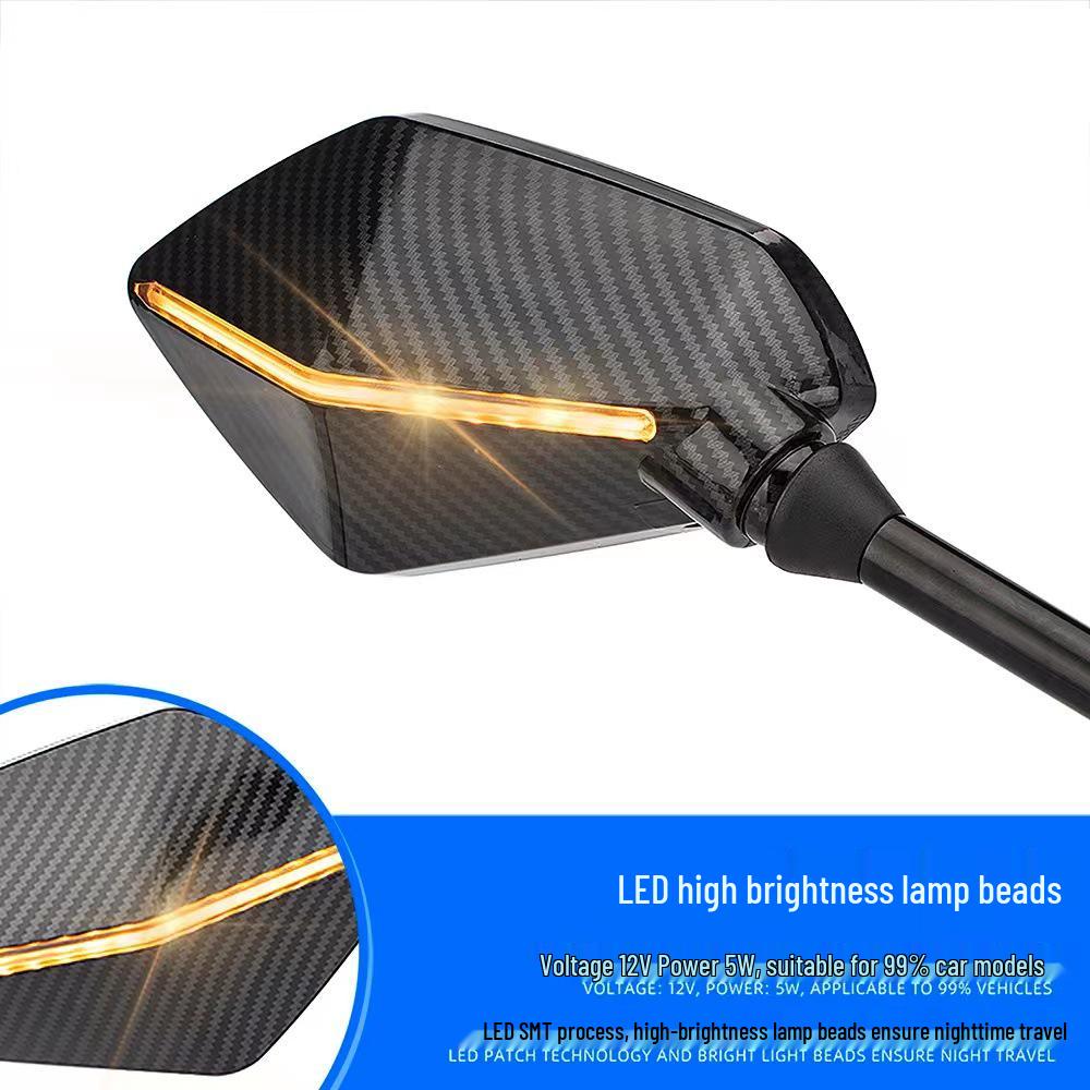 Universal Motorcycle Rearview Mirror with LED Turn Signal for Street Bikes, Cruisers, and Scooters