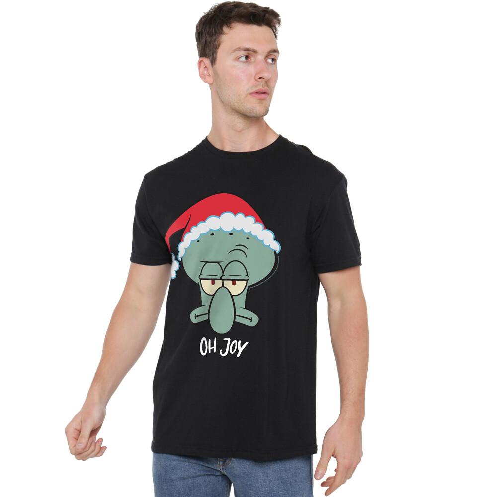 Spongebob Squarepants Squidward Christmas Joy T-Shirt S-2XL Black S