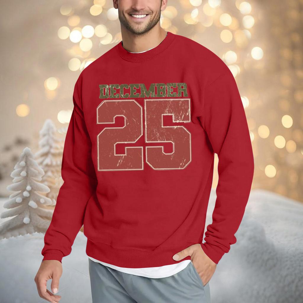 Christmas Print Loose Fit Round Neck Sweatshirt For Men