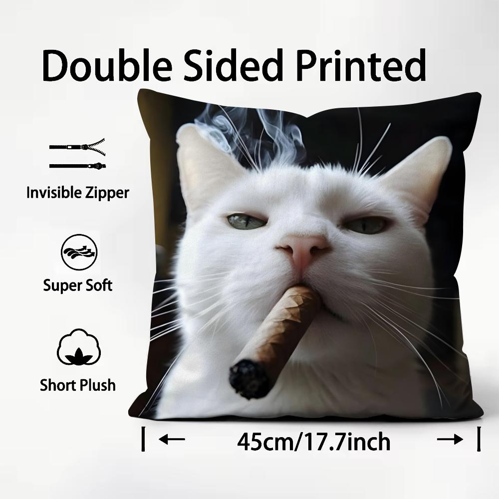 Funny Kitten Cute Cushion Cover Plush Fabric Soft DoubleSided Printed Sofa Warm Winter Home Child Gift Pillow Case