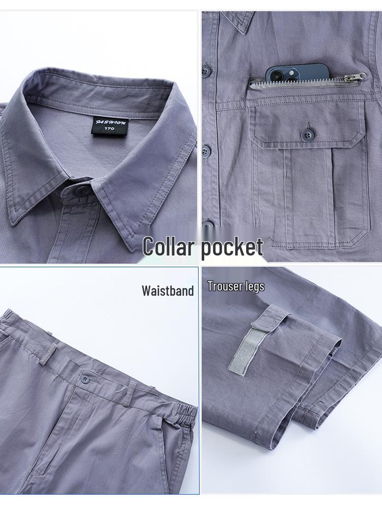 Conjunto de Roupa de Trabalho de Verão para Homem em Sarja de Algodão - Leve, Corte Solto com Design Multibolsos para Soldadores