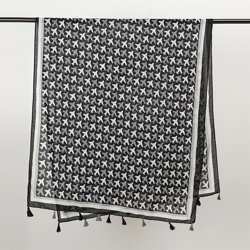 Fashion Luxury Aircraft Ladies Women Scarf Female Long Shawl Tassel Four Seasons Versatile Floral Muslim Hijab Wrap Scarves