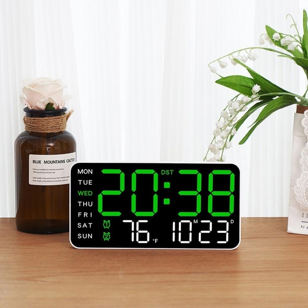 Voice Control Digital Wall Clock Large Display Week Date Display LED Alarm Clock DST Function Brightness Adjustable