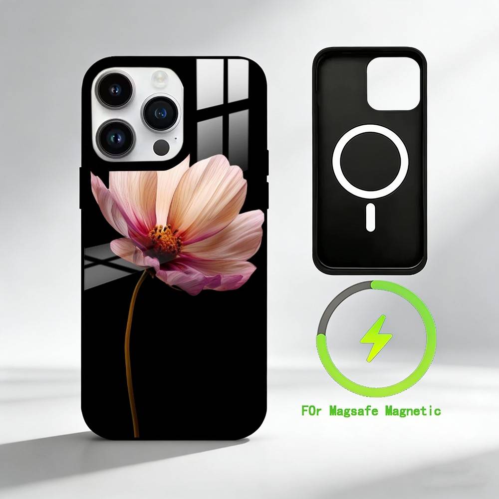 R-Realistic flowers Phone Case For iPhone 17 16 15 14 13 12 Pro Max Plus for Mirror Wireless Magnetic Cover