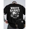 European Sizes Men's Trendy Streetwear White Rabbit Riding a Motorcycle Print Short-Sleeve T-Shirt for Daily Casual Fashion