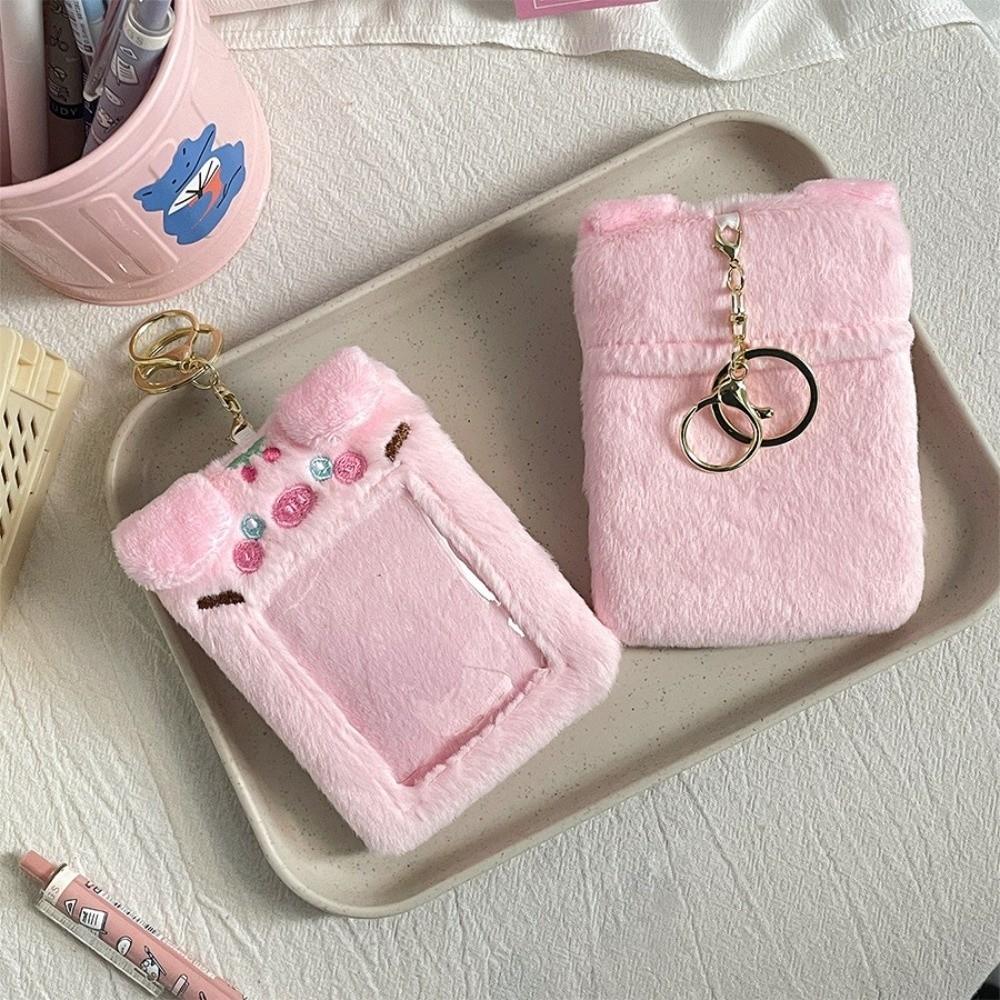 Cute Cartoon Animals Photocard Case Soft Fluffy Bag Keychain Student Card Holder Photo Card Holder Gifts Cards Sleeve