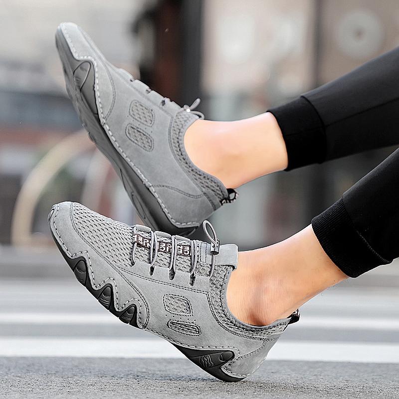Fashion Summer Men Leather Casual Shoes for Men Flats Comfortable Sneakers Lightweight Walking Shoes Men's Casual Breathable Mesh Shoes