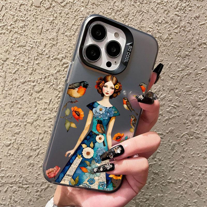 Pretty Classical Young Girl Laser Phone Case For IPhone 13 12 Mini 11 Pro Max 16 15 14 Pro Max Plus Fashion Minimalism Covers