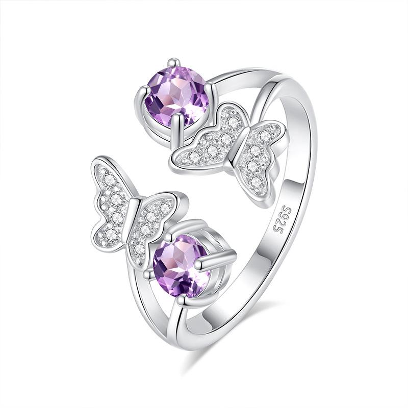 

New natural stone fan butterfly love ring s925 sterling silver non-fading ring women s niche versatile crystal stone fashion jewelry gifts opening adjustable