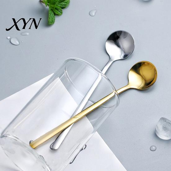 Mirror Polish Spoon Stainless Steel Coffee Spoon, Round Small Teaspoon for Lightweight Compact Dessert, Creative Stirring Ice Cream Mini Desserts