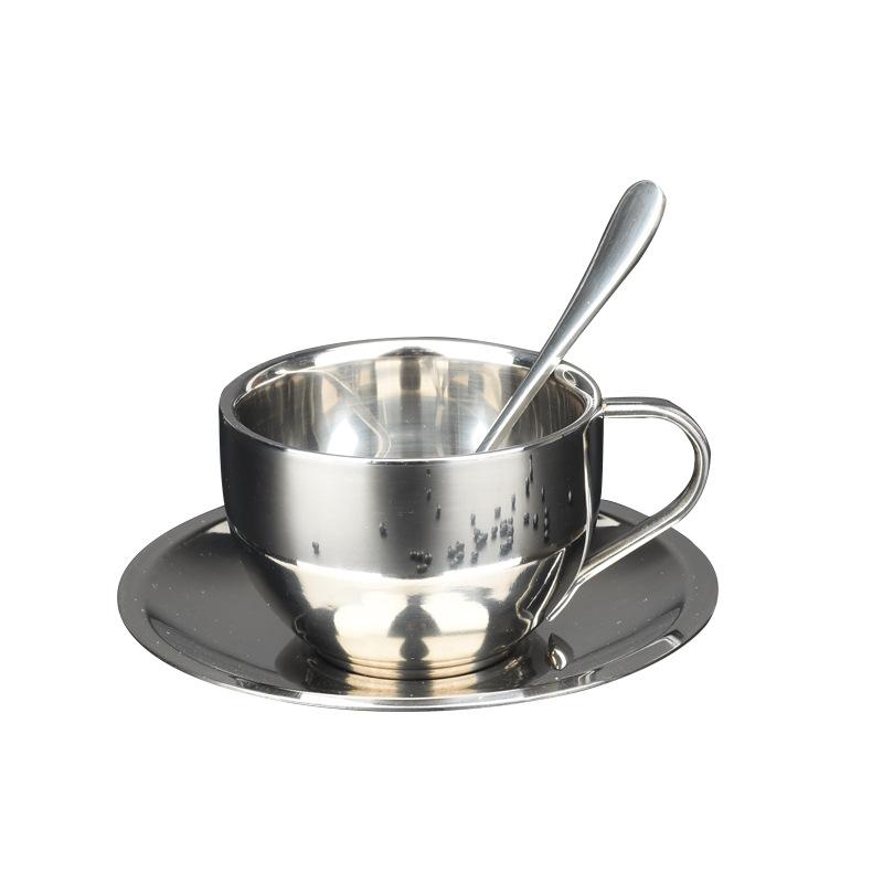 180ml 304 Stainless Steel Espresso Cup Double-layer Insulation Coffee Cups and Saucers Afternoon Tea Cups Mugs Couple Cups